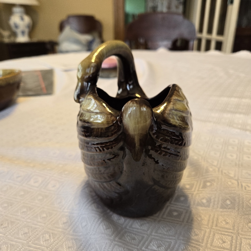 Beautiful Norcrest swan bowl flower vase brown and cream E789 never used - Picture 6 of 12